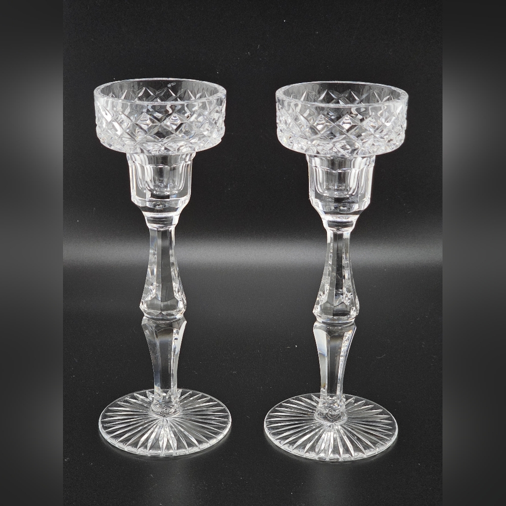 Tyrone Crystal Candlestick Fintona 7.75" Candle Holders Ireland Single Light (2)
